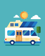 With its solar panels collecting energy during the day this RV is ready to go offgrid and take you on an unforgettable adventure.. Vector illustration