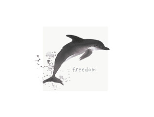 Minimalist ink painting with sumi-e dolphin