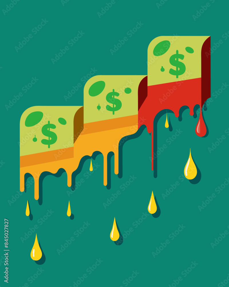 Poster with each passing second the once strong dollar bill weakens and melts into a shapeless paste.. vect