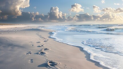 Tracks on the pale sand by the seashore