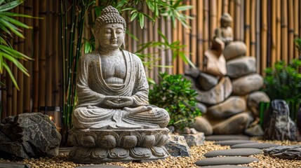 Serene Buddha Statue in Zen Garden