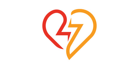 logo design combination of love and lightning, energy, heart, logo design template, icon, symbol, vector, creative, idea.