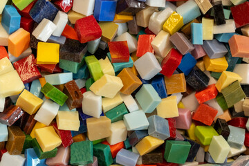 Murano Glass Pieces. Detailed Mosaic Patterns in colors, Traditional Italian Handmade Artwork from Venice, Unique Decorative Craft, Heritage Art, Elegant Design, Perfect for Ornaments and Jewelry