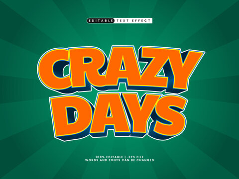 crazy days editable text effect in happy and colorful text style