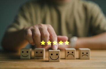 customer services best excellent business rating experience. Satisfaction survey concept. Hand of a...