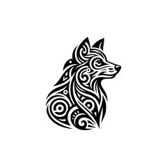 doodle tribal art style black outline of dog vector illustration