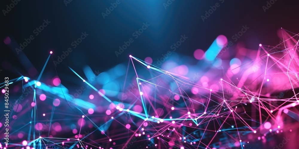 Aufkleber the neon bright sphere shape object that has been connected with the link of the bright line that po