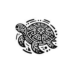 doodle tribal art style black outline of turtle vector illustration