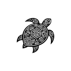 doodle tribal art style black outline of turtle vector illustration