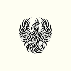 doodle tribal art style black outline of phoenix vector illustration