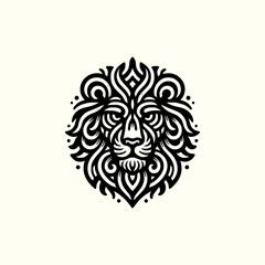 doodle tribal art style black outline head of lion vector illustration