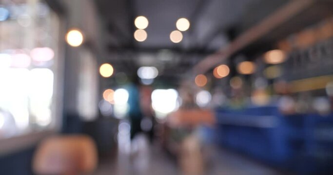 Blurry shopping mall background of store grocery. Blurred background shopping mall light bokeh business event retail store. Blur Convention hall center audience present display goods shelf products
