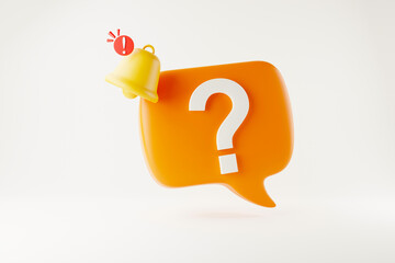 3D rendering of suspicious alert icon with question mark in the icon