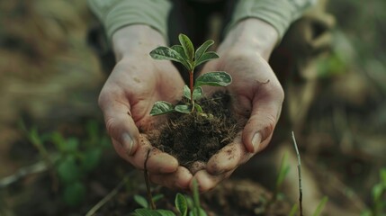 Fototapeta premium Hands holding a young plant generative ai