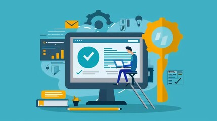 Obraz premium Quality Assurance QA Quality control, Best standard, product satisfaction. Inspection for errors or faults. Software testing. Very attractive flat cartoon vector