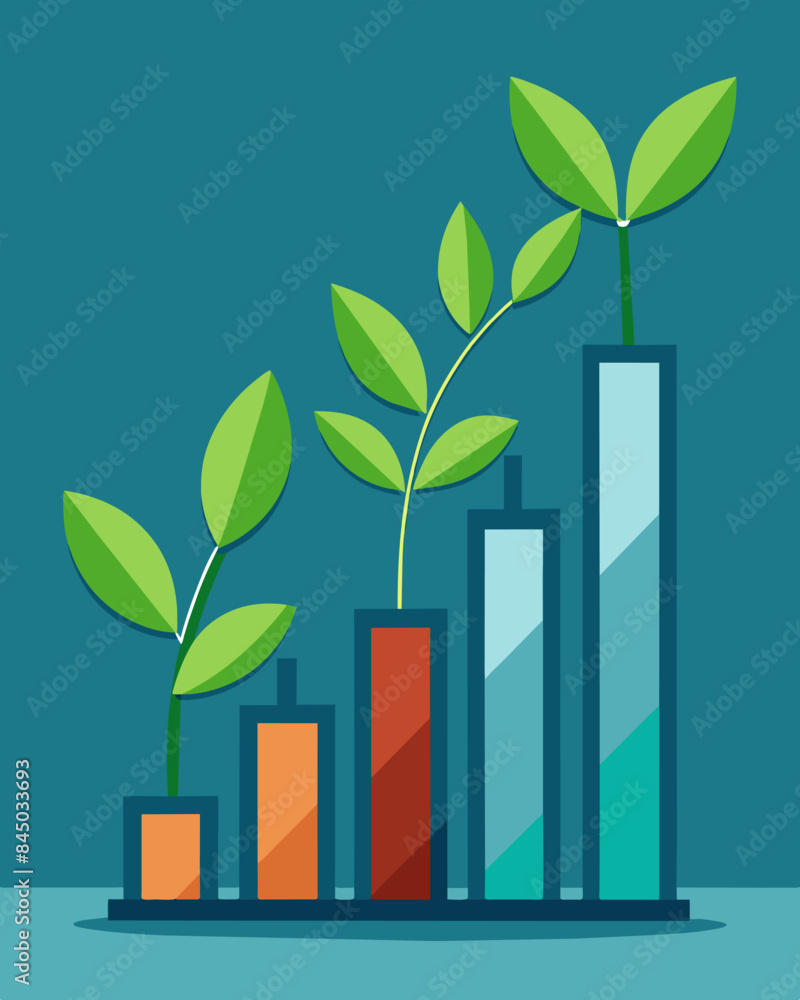 Poster an image of a plant sprouting and growing taller with each new leaf representing a rise in savings..