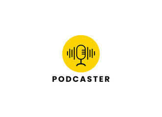 Podcast chat logo template with line art style