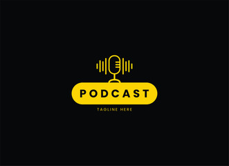Podcast chat logo template with line art style