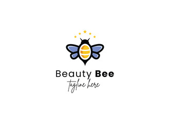 Colorful beauty bee logo design, cute bee logo design illustration