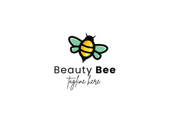 Colorful beauty bee logo design, cute bee logo design illustration
