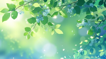 Springtime Branch with Blooming White Flowers