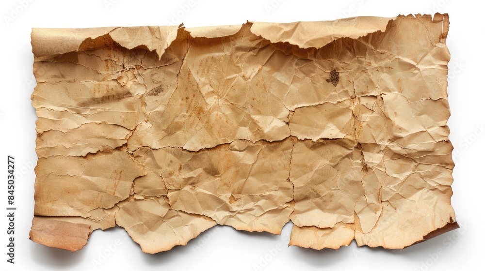 Poster aged paper separated on white backdrop with clipping path