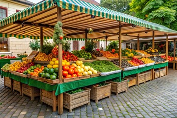 fresh vegetable fruit market stall shop with no people