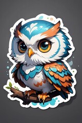 Cute Cartoon Owl on a Branch
