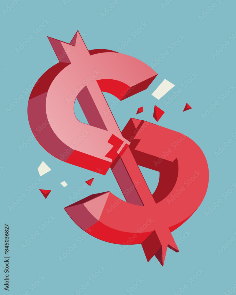 Poster the jagged edges of the currency symbol seem to be crumbling away crumbling like the value of the cu