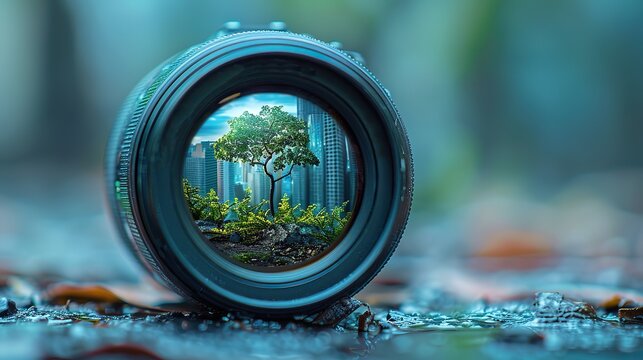 A camera lens, capturing a fantastical realm, embodies the power of creative vision to transcend the boundaries of reality.