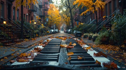 A cityscape transformed into a symphony of keys, echoing the rhythm and melody of urban creativity.