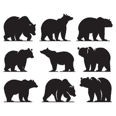 Naklejka premium Silhouette set of bear. Vector isolated illustration