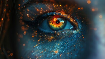 Naklejka premium A universe within the depths of an eye- A testament to creativity's boundless sight.