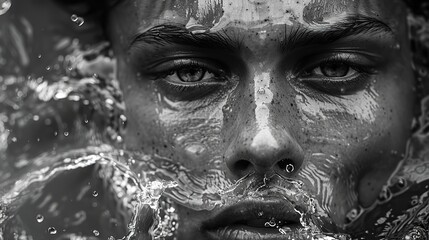 A face materializes from the water's embrace, a visual metaphor for the transformative power of creativity.
