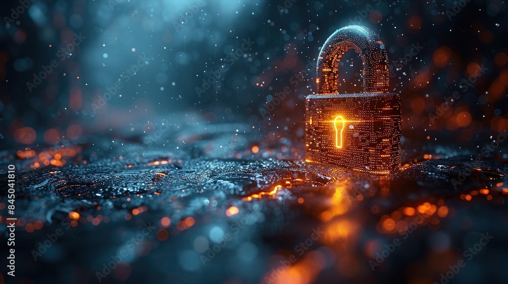 Wall mural digital image of the lock. the concept of aesthetic security. big data flow. modern data safety back