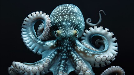 Obraz premium Blue ctopus isolated on black background.