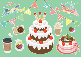 かわいいパーティケーキのベクターイラスト