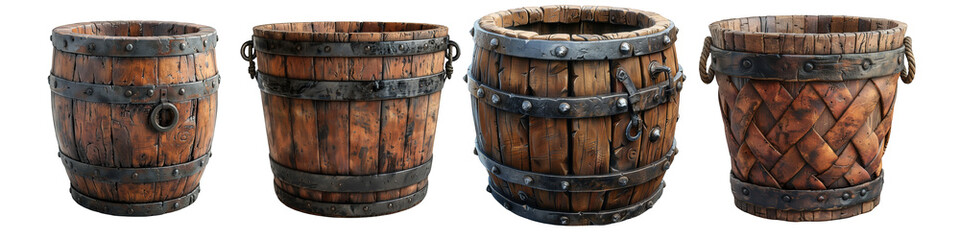 Fototapeta premium Old wooden bucket on transparent background png