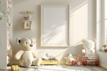 A room with a white wall and a large empty frame