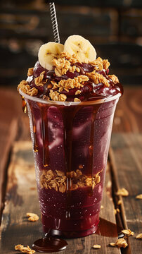 copo de a&ccedil;ai com banana granola e mel