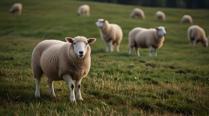 Fototapeta premium Sheep on pasture.generative.ai