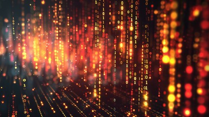 Obraz premium An abstract technology background with binary code and vibrant colors on a black background. 