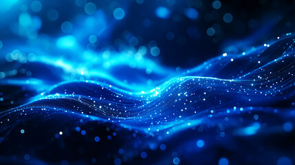 Technology abstract background with blur futuristic lines, glowing light on dark blue background.	