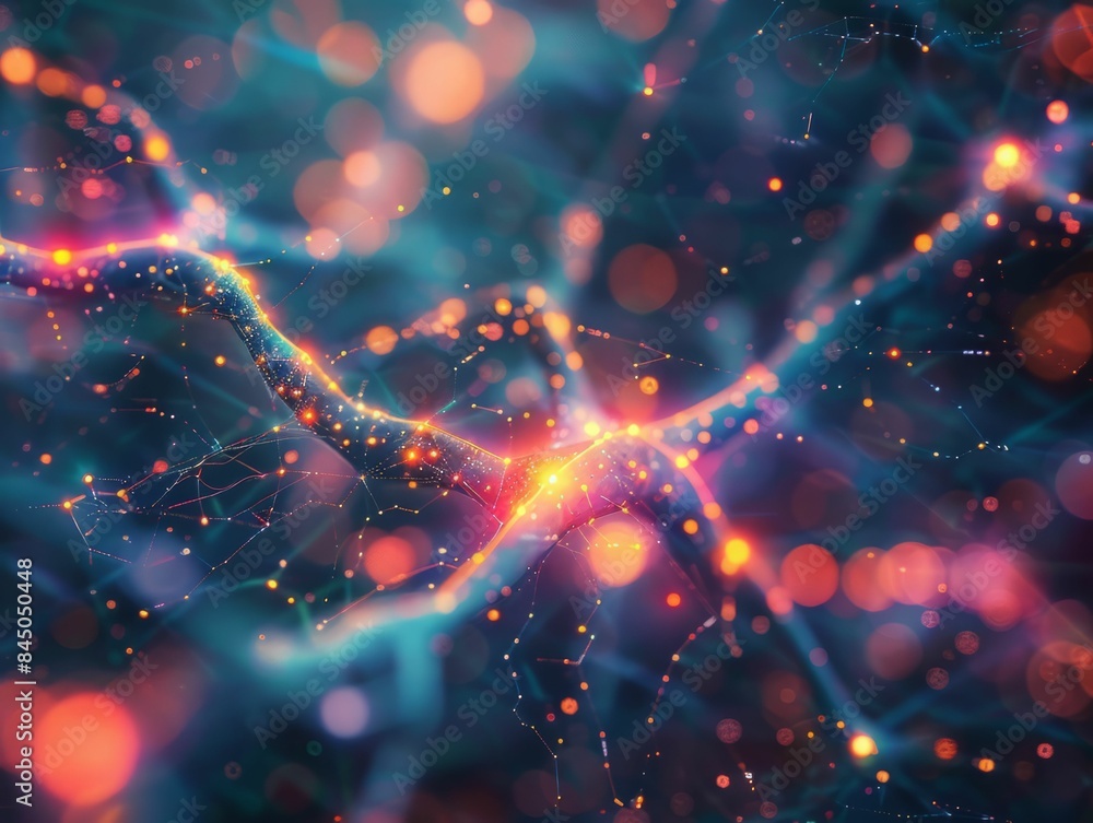 Poster abstract digital network with bokeh lights.