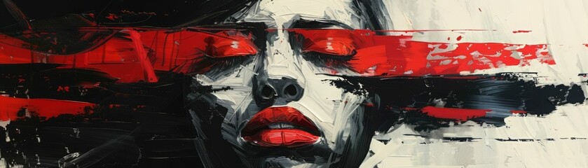 Obraz premium Abstract Portrait of a Woman with Red Lips and Closed Eyes.