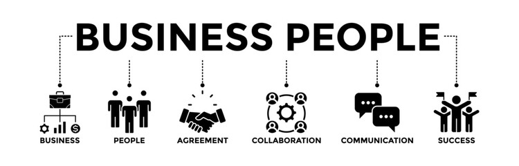 Business people banner icons set. Vector graphic glyph style with icon of business, people, agreement, collaboration, communication, and success	