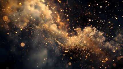 Obraz premium Abstract background shining golden floor ground particles stars dust. Futuristic glittering in space on black background. 
