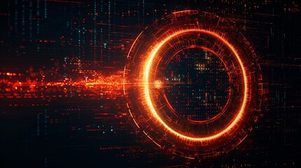 Obraz premium An abstract technology circle made with code in vibrant light on a black background. 
