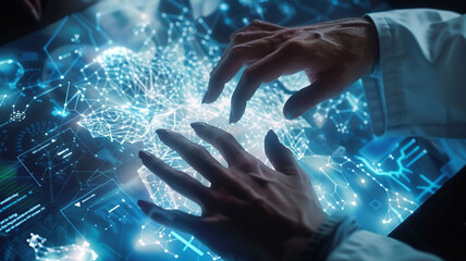 Person navigating tablet with digital interface