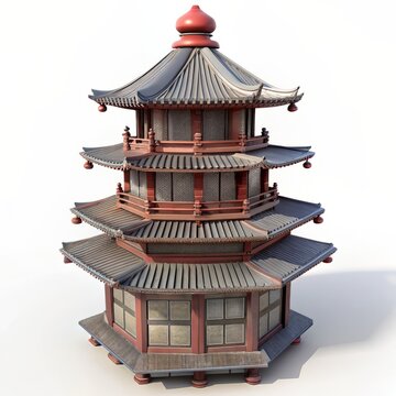 recommend clip art: 3D Render of a Buddhist pagoda, on isolated white background, Generative AI